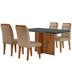 Sala De Jantar Mesa Olímpia 120cm Mdf Canto Reto Com 4 Cadeir