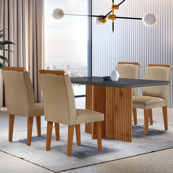 Sala De Jantar Mesa Olímpia 120cm Mdf Vidro Canto Copo Com 4