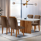 Sala De Jantar Mesa Olimpia 120cm Mdf Vidro Canto Reto Com 4