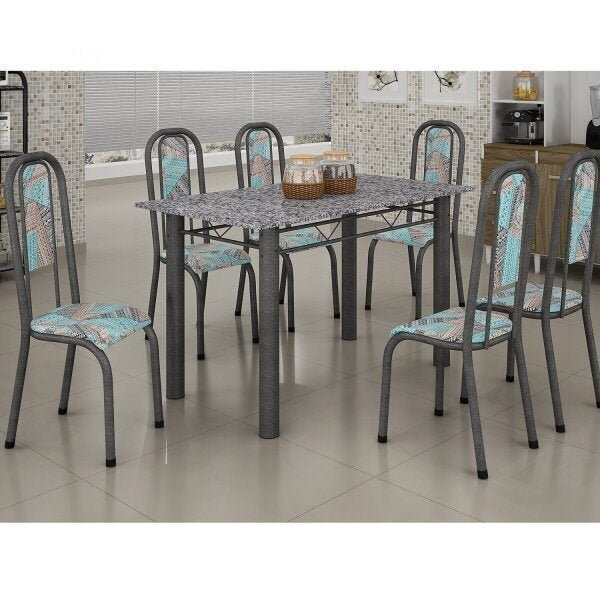 Sala De Jantar Mesa Retangular Tampo De Granito 6 Cadeiras Pa