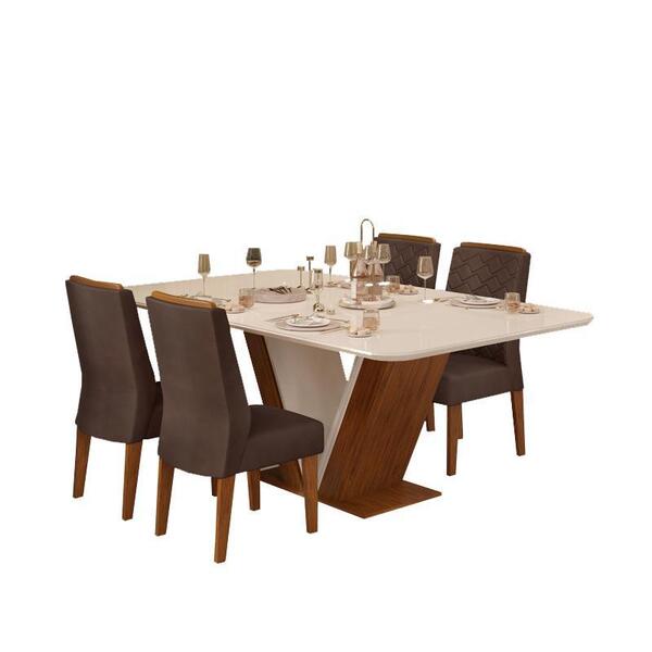 Sala De Jantar Mesa Rute Freijó/off White C/ 4 Cadeiras Lidia