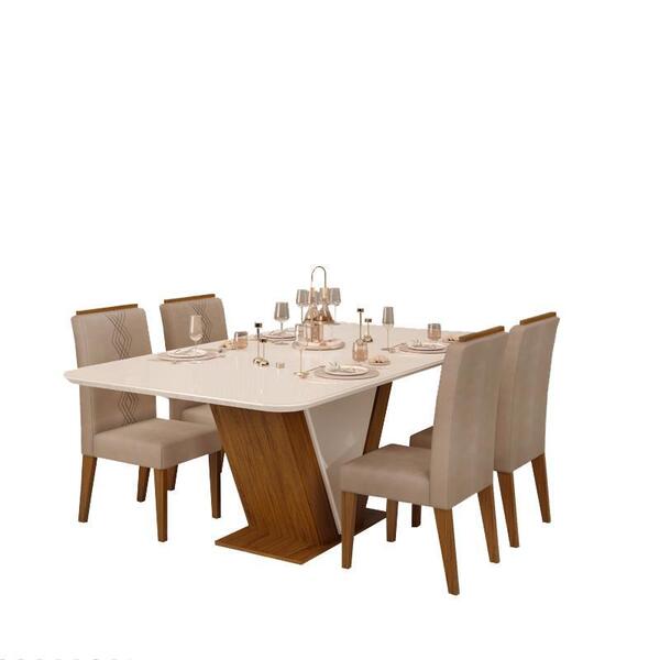 Sala De Jantar Mesa Rute Freijó/off White C/ 4 Cadeiras Yasmi