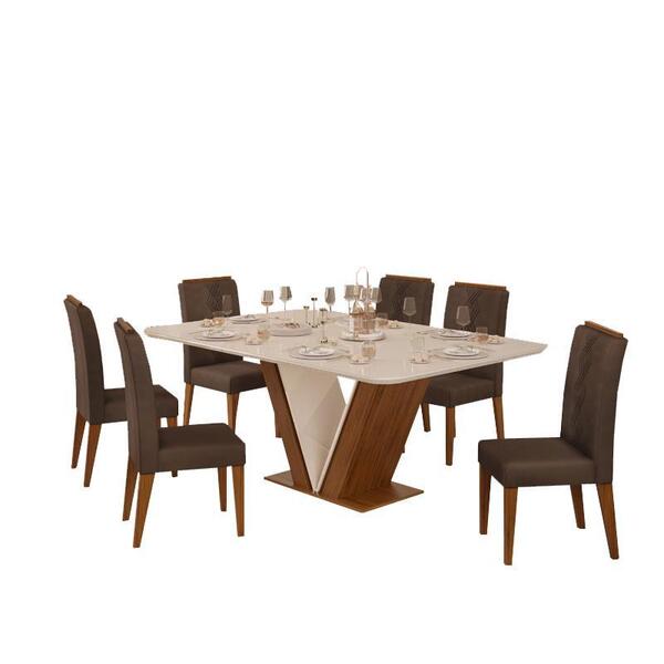 Sala De Jantar Mesa Rute Freijó/off White C/ 6 Cadeiras Yasmi