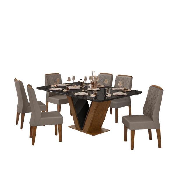 Sala De Jantar Mesa Rute Freijó/preto C/ 6 Cadeiras Lidia Fre