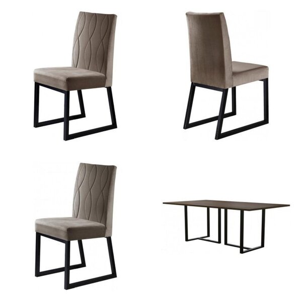 Sala De Jantar Mesa Tampo Mdf 135cm 4 Cadeiras Estofadas Aten