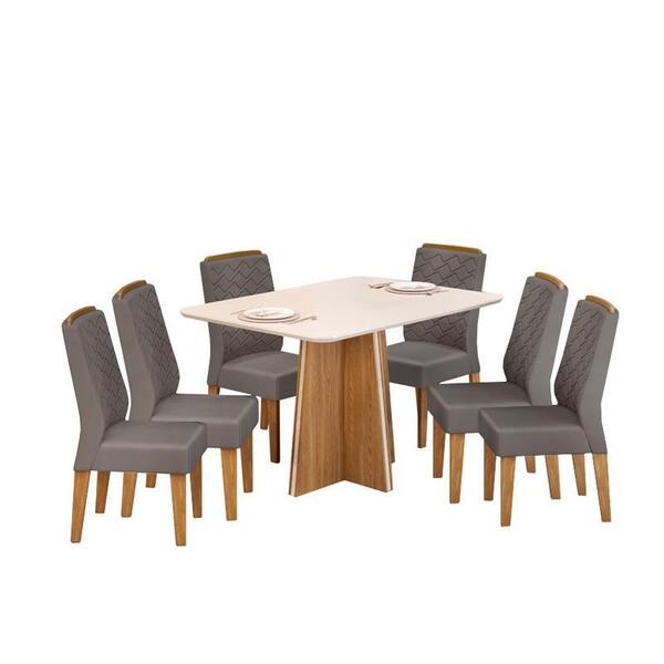 Sala De Jantar Mesa Vanda Carvalho/off White C/ 6 Cadeiras Li