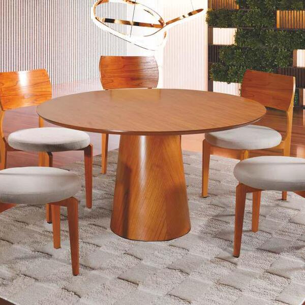 Sala De Jantar Miami 1,30m Redonda Com 5 Cadeiras Sala Nobre