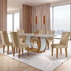 Sala De Jantar Milena Mdf Com Vidro Canto Reto 6 Cadeiras Ruf