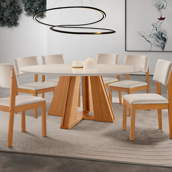 Sala De Jantar Moderna 6 Cadeiras 1,35m Rubi Turim Lj Móveis