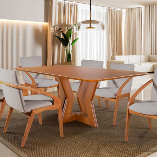 Sala De Jantar Moderna Laminada 6 Cadeiras Jade Harmonia