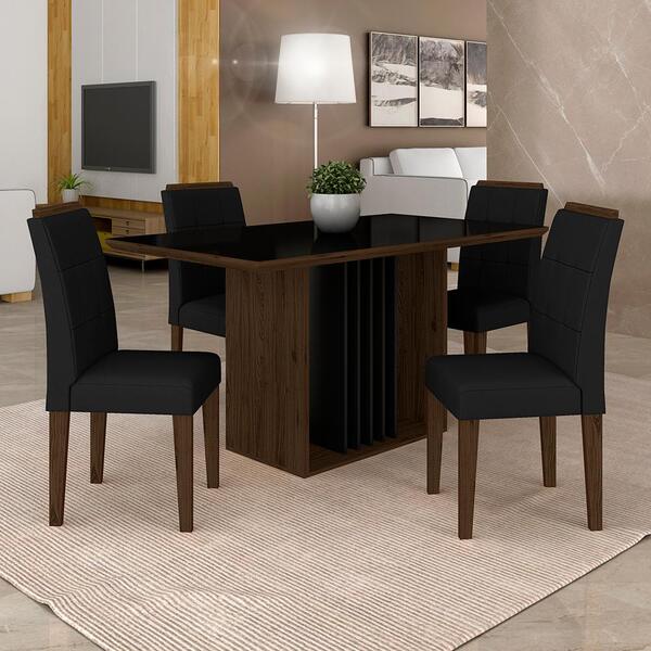 Sala De Jantar Nassau 4 Cadeiras Imbuia/preto/preto - Móveis