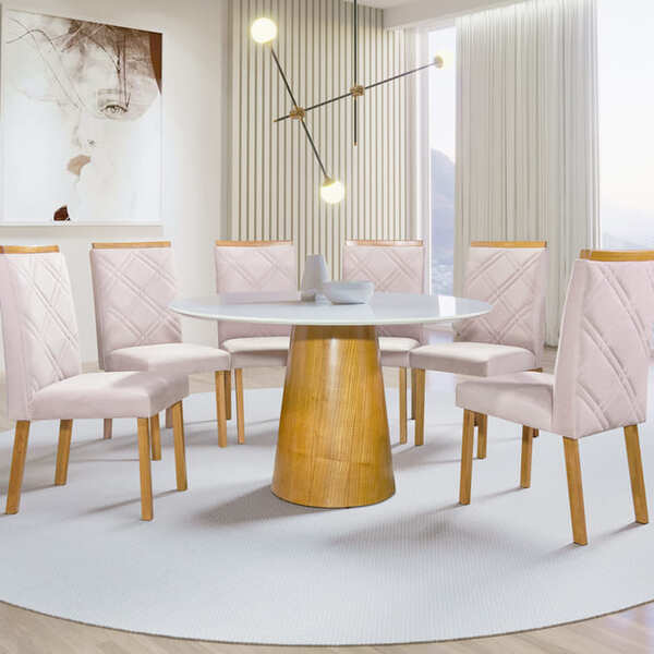 Sala De Jantar Redonda Com 6 Cadeiras 1,30m - Assunção - Art