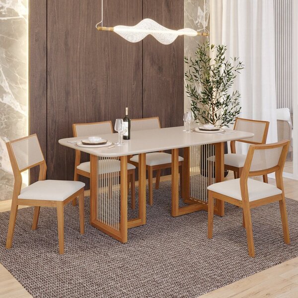 Sala De Jantar Regia 180cm Com 6 Cadeiras Oiti Madeira/ Offwh