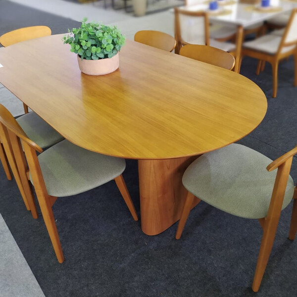 Sala De Jantar Tampo Oval 6 Cadeiras Hórus Requinte Salas