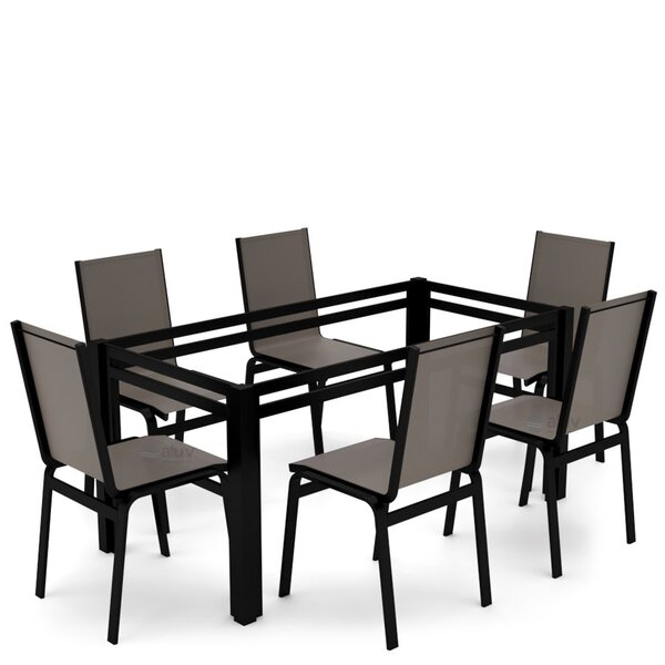 Sala Jantar 6 Lugares S/ Vidro Alumínio Preto Tela Fendi