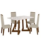 Sala Jantar Ana 136cm Vidro 4 Cadeiras Linho Claro Livia Âmba