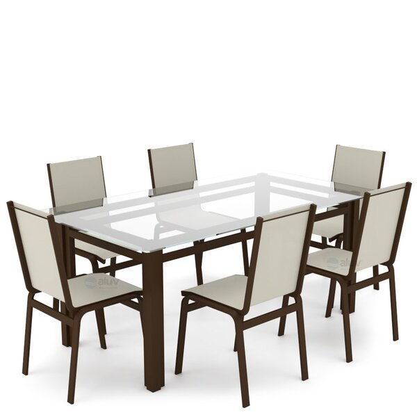 Sala Jantar Retangular 6 Lugares Alumínio Marrom Tela Bege