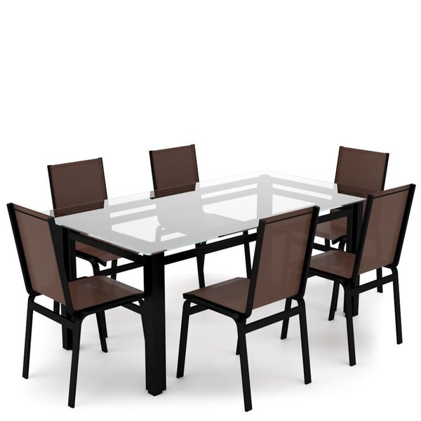 Sala Jantar Retangular 6 Lugares Alumínio Preto Tela Marrom