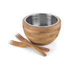 Saladeira Com Talheres De Madeira E Inox