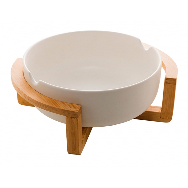 Saladeira Porcelana C/suporte Bambu Branco Matt 26x22x11cm
