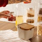 Saleiro de Mesa de Cerâmica Porta Sal Com Tampa De Bambu e Co