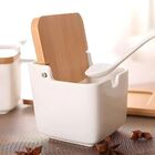 Saleiro de Mesa de Cerâmica Porta Sal Com Tampa De Bambu e Co