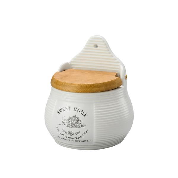 Saleiro De Parede Em Cerâmica Com Tampa De Madeira Lyor 10cm