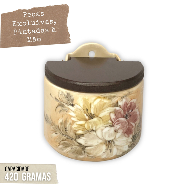 Saleiro De Parede Reto Com Tampa Madeira Pequeno 420 Grs Sal