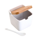 Saleiro Em Ceramica Com Tampa De Madeira E Colher Lyor 8475