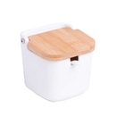 Saleiro Pequeno Para Mesa Em Ceramica Com Tampa De Bambu E Co