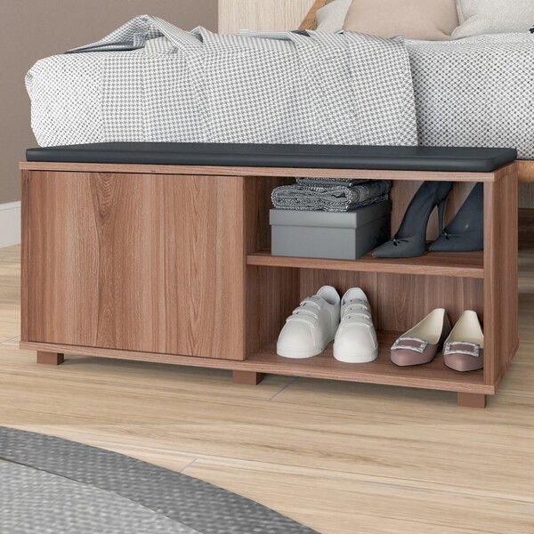 Sapateira 1 Porta 2 Prateleiras Castanho/estofado Preto - Pnr