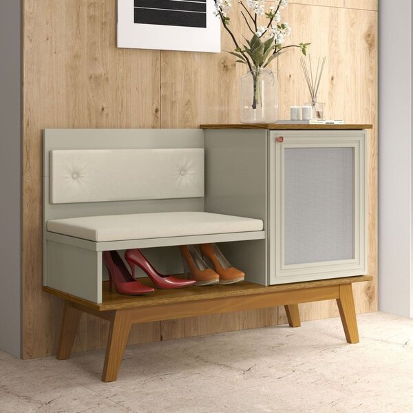 Sapateira 1 Porta Com Banco Charlotte Off White/cumaru
