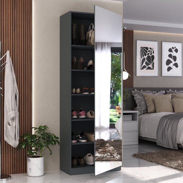 Sapateira 1 Porta Com Espelho 6 Prateleiras Divino Grafitto