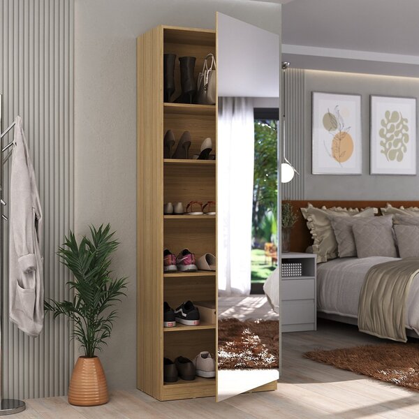 Sapateira 1 Porta Com Espelho 6 Prateleiras Divino Olmo Itali