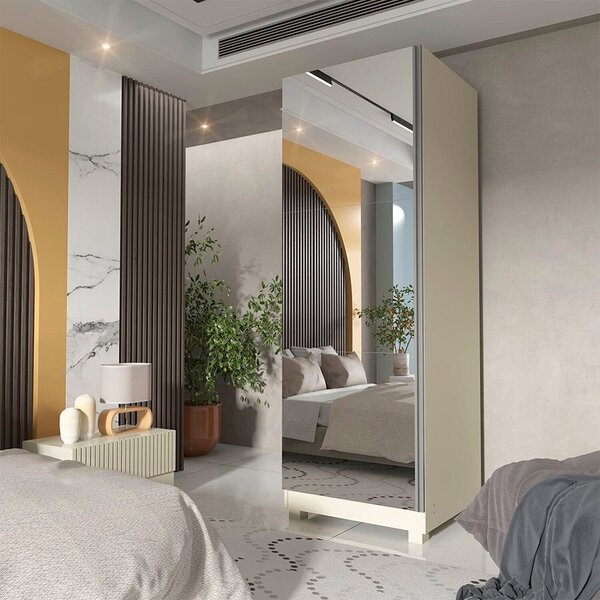 Sapateira 1 Porta Espelhada Gold 100% Mdf Off White