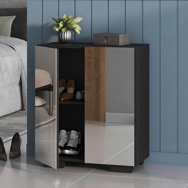 Sapateira 2 Portas Com Espelho Nina Multimóveis Preta