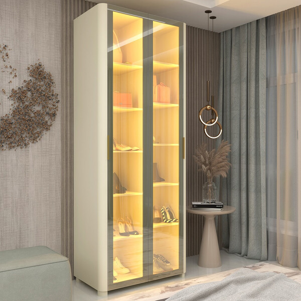 Sapateira 2 Portas Com Led Vidro Reflecta E Pés Innova Gelius