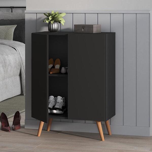 Sapateira 2 Portas Retrô Nina Multimóveis Preta/natural