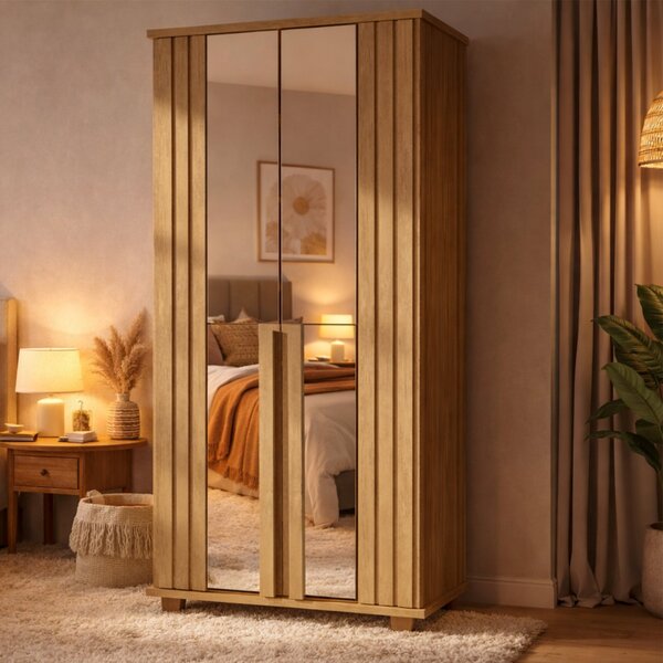 Sapateira 2 Portas Ripada Com Espelho Em Mdp 6 Prateleiras Ne