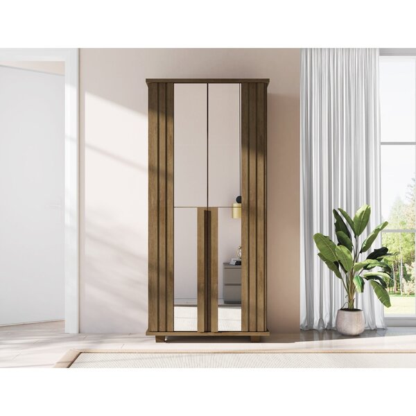 Sapateira 2 Portas Ripada Com Espelho Em Mdp 6 Prateleiras Ne