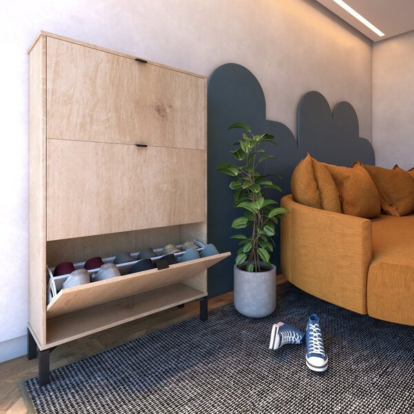 Sapateira 3 Gavetas Atlas Linha Minimal Amadeirado