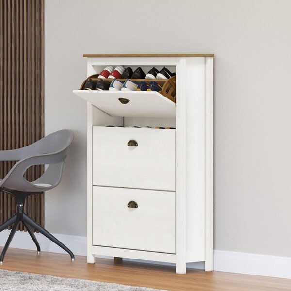 Sapateira 3 Gavetas Topázio 100% Madeira Maciça Branco /freijó
