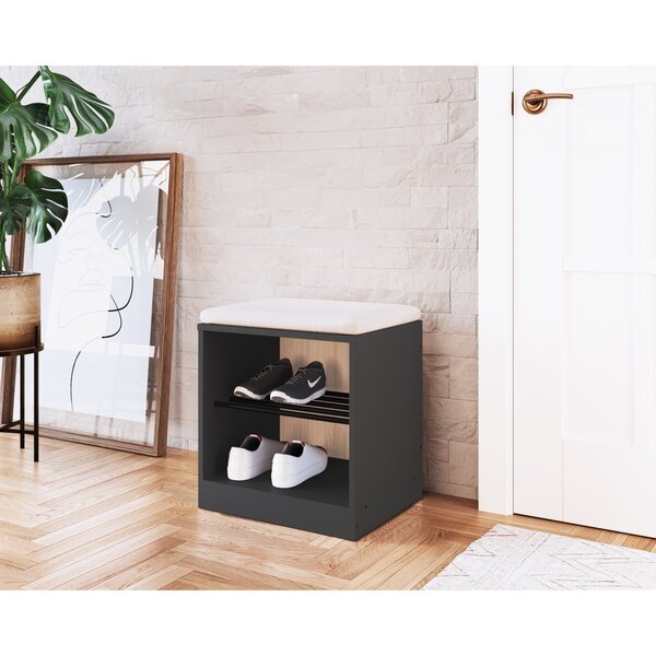 Sapateira Banco Com Futon E Rodízio Flow  Grafite/nature