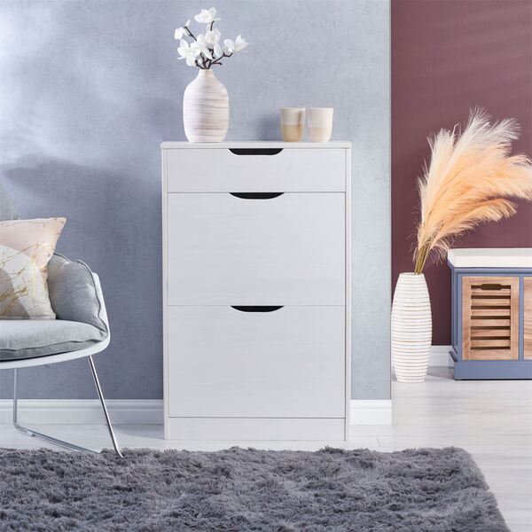 Sapateira Basculante Madeira 3 Gavetas Basil - Branco