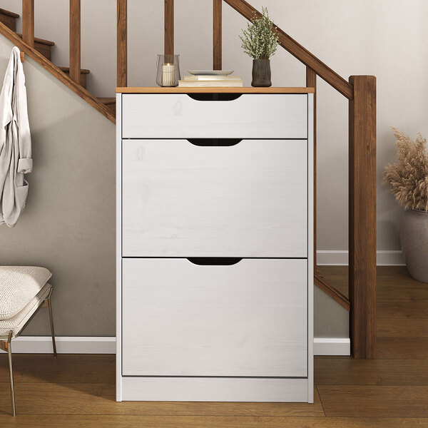 Sapateira Basculante Madeira 3 Gavetas Basil - Mel Branco