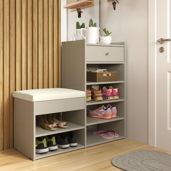 Sapateira Com Assento E Gaveta Hall - Off White - Patrimar