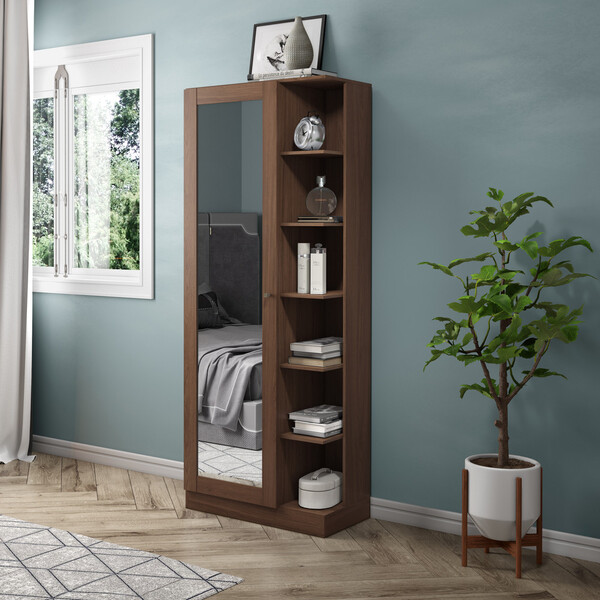 Sapateira Com Espelho 01 Porta 06 Prateleiras Íris Henn