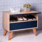 Sapateira Com Portas Vicenza Carvalho E Azul Marinho 72 X 40cm