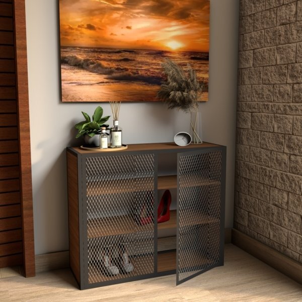 Sapateira De Madeira E Ferro Estilo Industrial - Tendenci - G