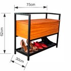 Sapateira De Porta Em Ferro Com Assento Baú Em Pinus Stain -